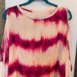 Juicy Couture Tie-Dye Pink & White Open-Shoulder Long-Sleeve Top - Loose Fit